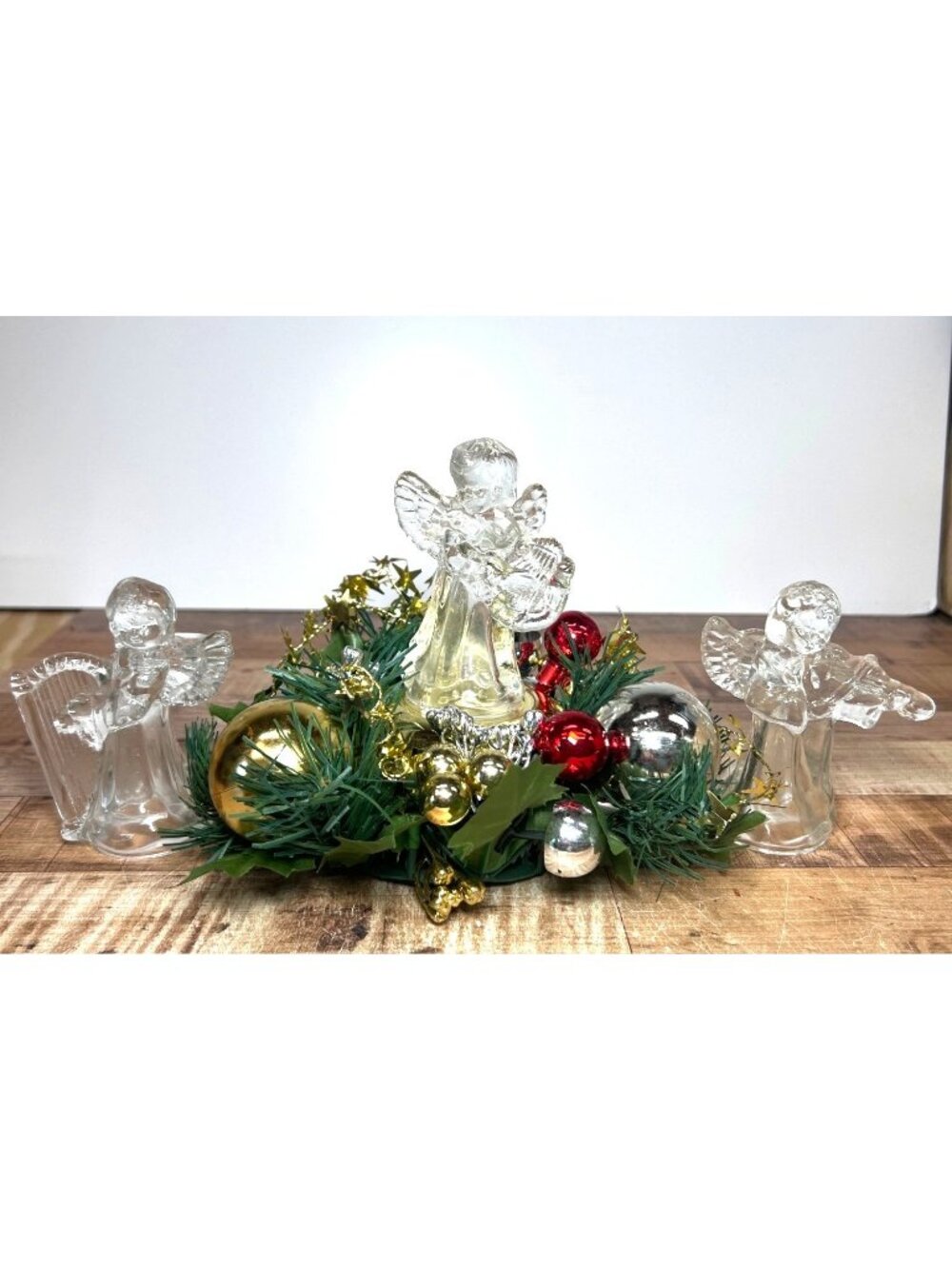 Angel Trio Centerpiece By House Of Lloyd With Glass Figurines And Holiday Decor